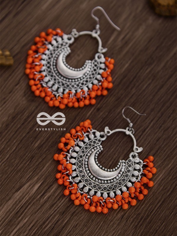 The Motif Moon (Orange) - Oxidised Chandbali Earrings