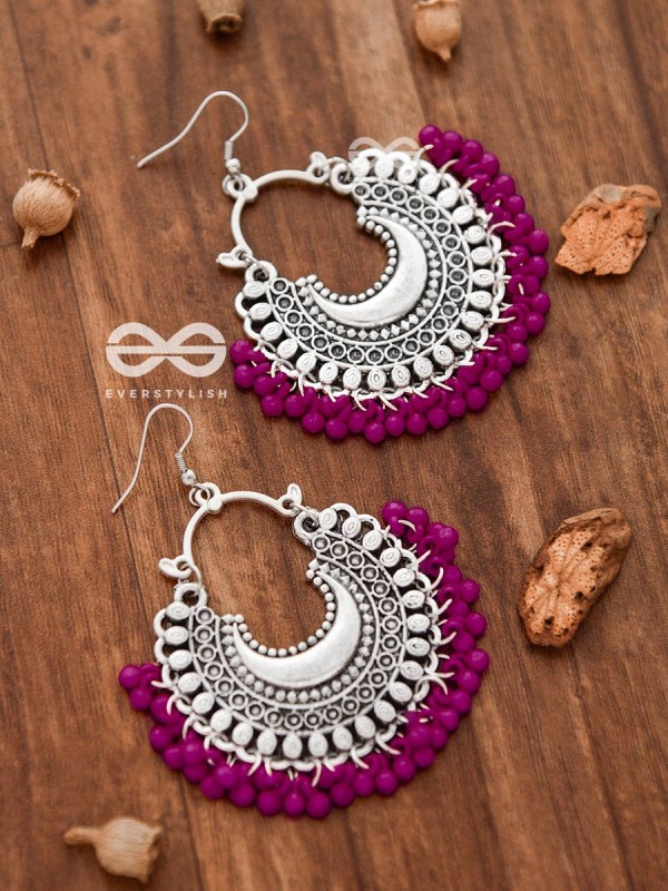 The Motif Moon Chandbali Earrings (Magenta) - The Boho Basics