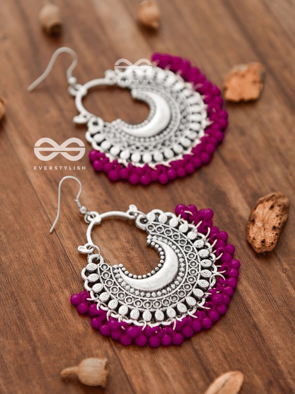 The Motif Moon Chandbali Earrings (Magenta) - The Boho Basics