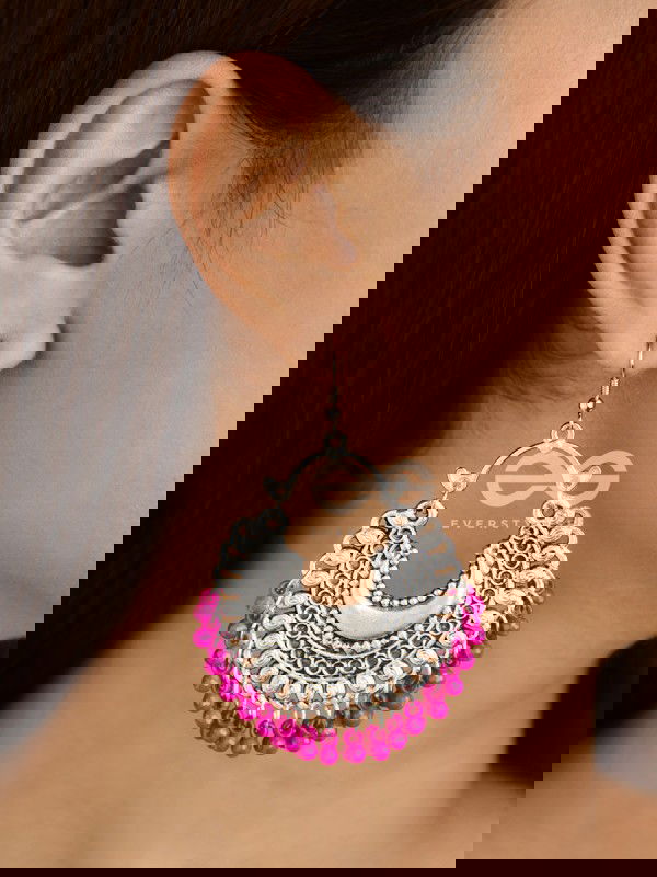 The Motif Moon Chandbali Earrings (Magenta) - The Boho Basics