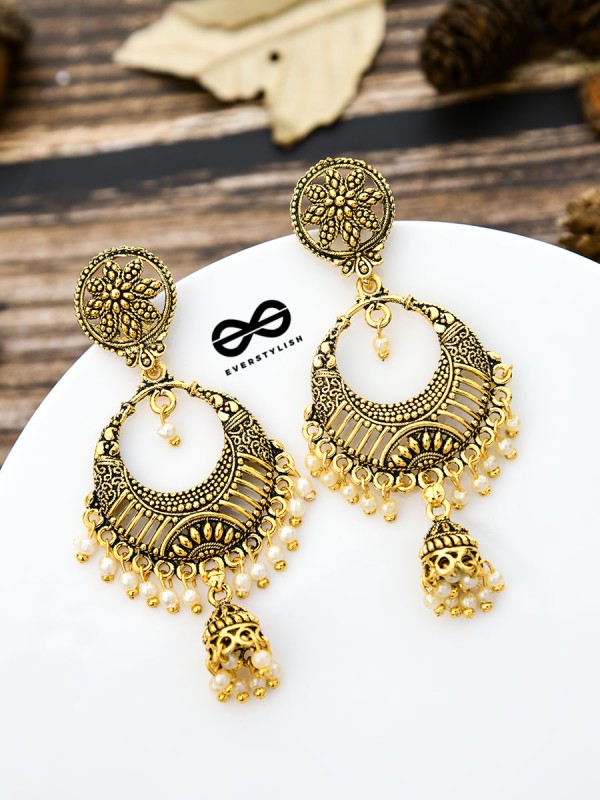 The Golden Intricate Artwork Danglers - The Oxidised Boho Collection
