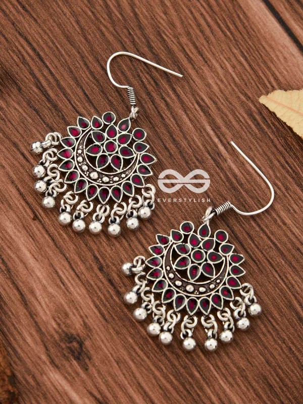 The Fabulous Floral Enamel Danglers (Scarlet Red) - The Embellished Oxidised Collection