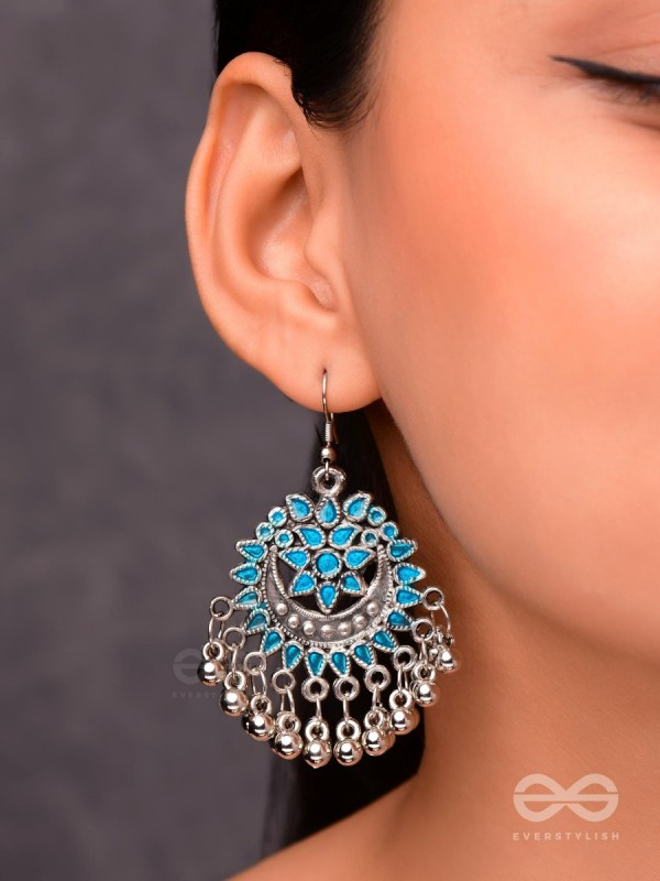The Fabulous Floral Enamel Danglers (Carolina Blue) - The Embellished Oxidised Collection