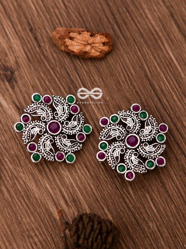 I'm a Whirlwind - Studs (Ruby-Emerald) - Embellished Oxidised Collection