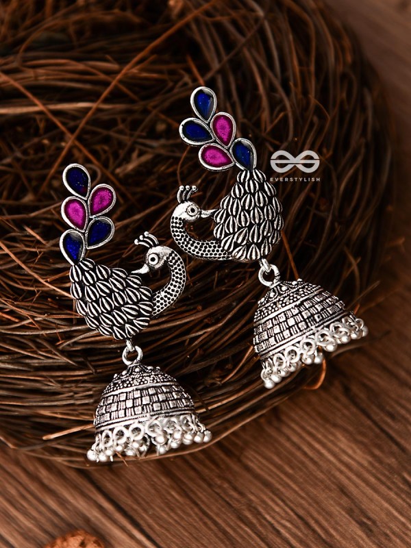 The Gorgeous Meenakari Peacock Jhumkas - Embellished Oxidised Collection