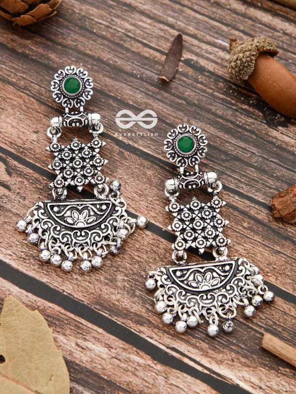 The Embellished Oxidised Collection - Intricate Delight Earrings- Green