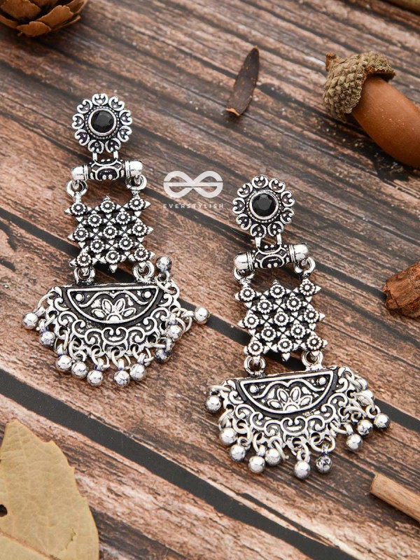 The Embellished Oxidised Collection - Intricate Delight Earrings- Black