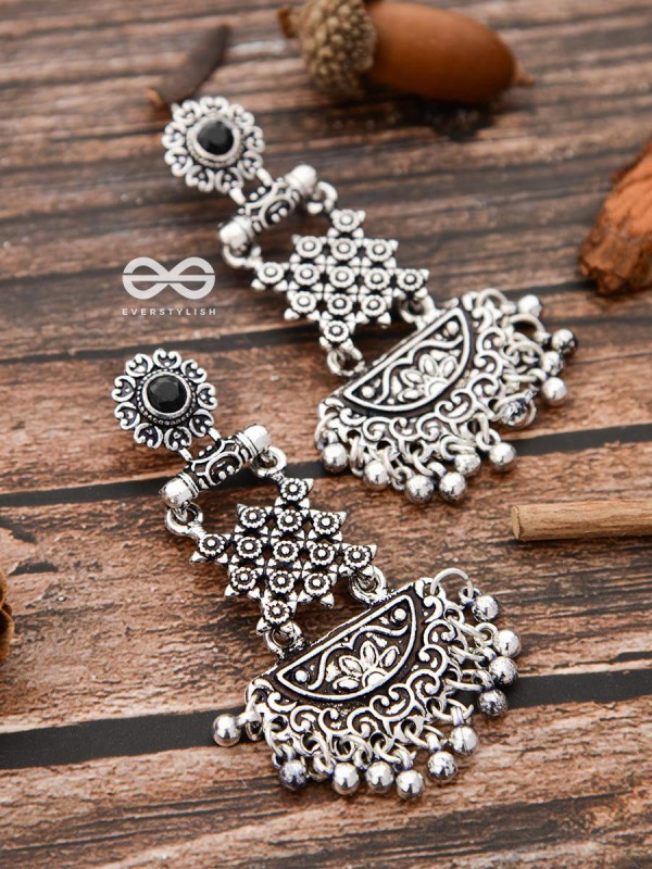 The Embellished Oxidised Collection - Intricate Delight Earrings- Black