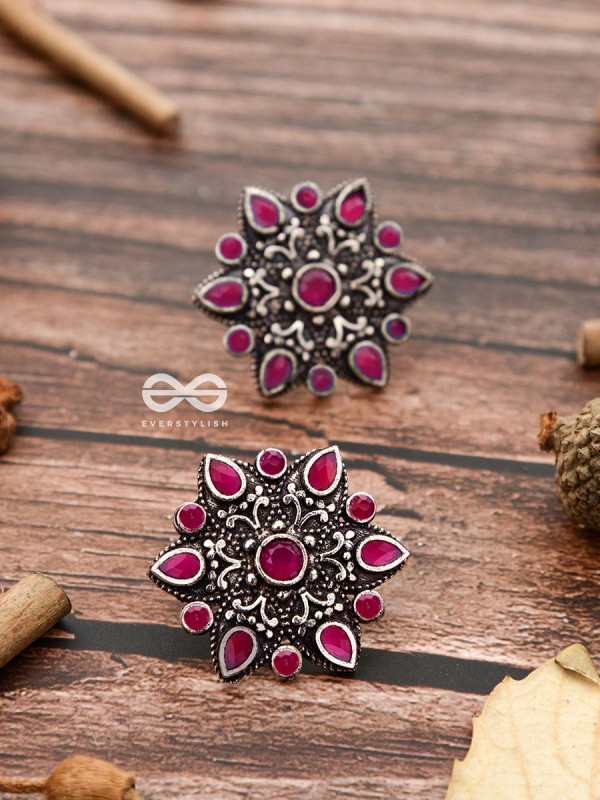 The Starry Diva Earrings - Red - The Embellished Oxidised Collection