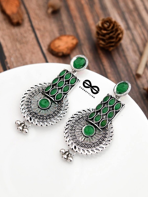 The Studded Artistry - Emerald Green - The Embellished Oxidised Collection