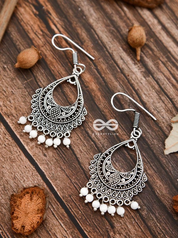 The White Droplet Traditional Motif Earrings