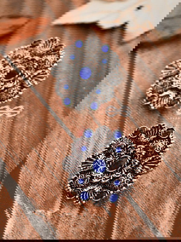 The Intriguing Affair Studs - Royal Blue - The Embellished Oxidised Collection