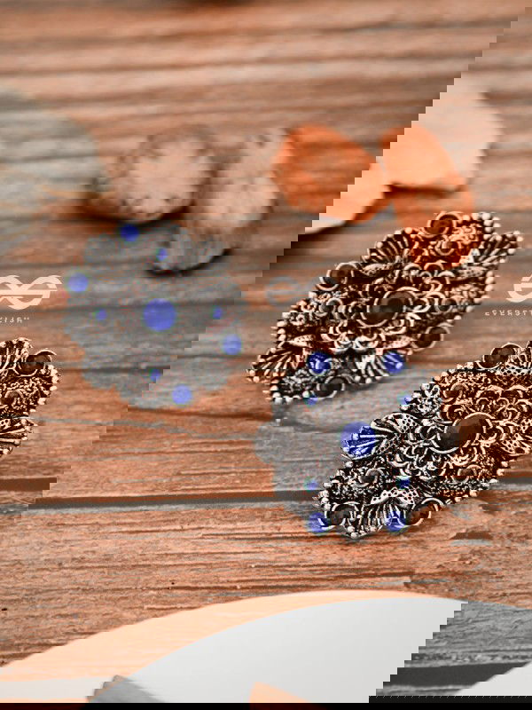The Intriguing Affair Studs - Royal Blue - The Embellished Oxidised Collection