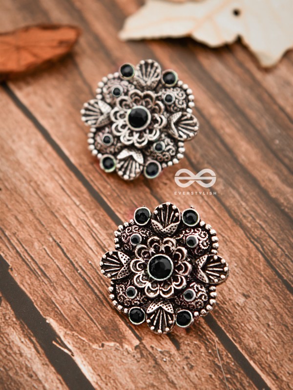 The Intriguing Affair Studs - Onyx Black - The Embellished Oxidised Collection