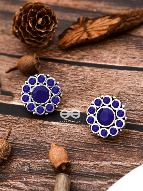 The Bling Button Studs - Sapphire Blue - Tiny Trinket Earrings