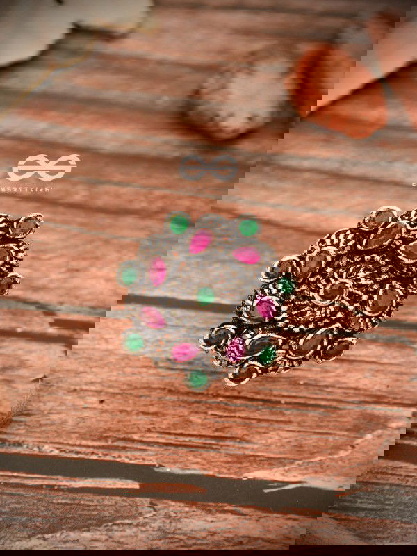 The Charlize Ring (Adjustable) - Ruby Emerald - The Embellished Oxidised Collection