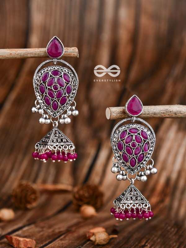 The Khaleesi Statement Danglers - Magenta Pink - The Embellished Oxidised Collection