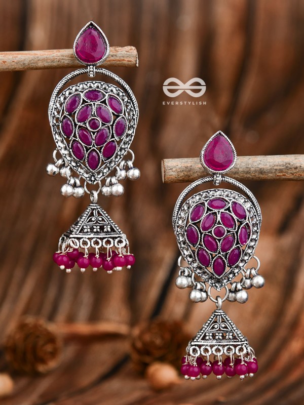 The Khaleesi Statement Danglers - Magenta Pink - The Embellished Oxidised Collection