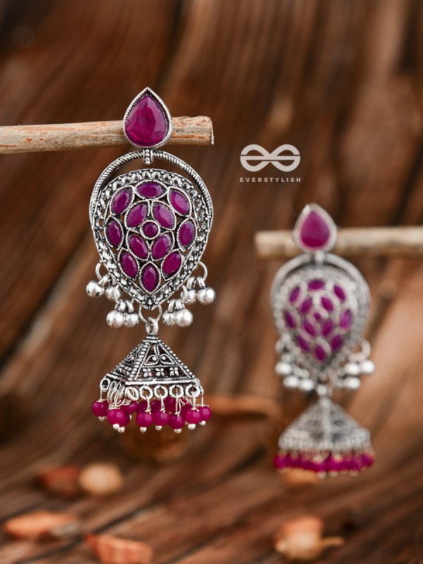 The Khaleesi Statement Danglers - Magenta Pink - The Embellished Oxidised Collection