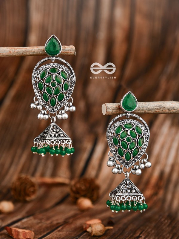 The Khaleesi Statement Danglers - Emerald Green - The Embellished Oxidised Collection