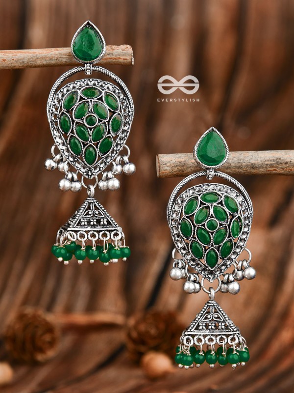 The Khaleesi Statement Danglers - Emerald Green - The Embellished Oxidised Collection