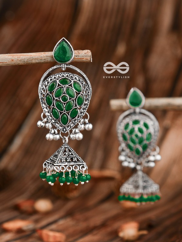 The Khaleesi Statement Danglers - Emerald Green - The Embellished Oxidised Collection