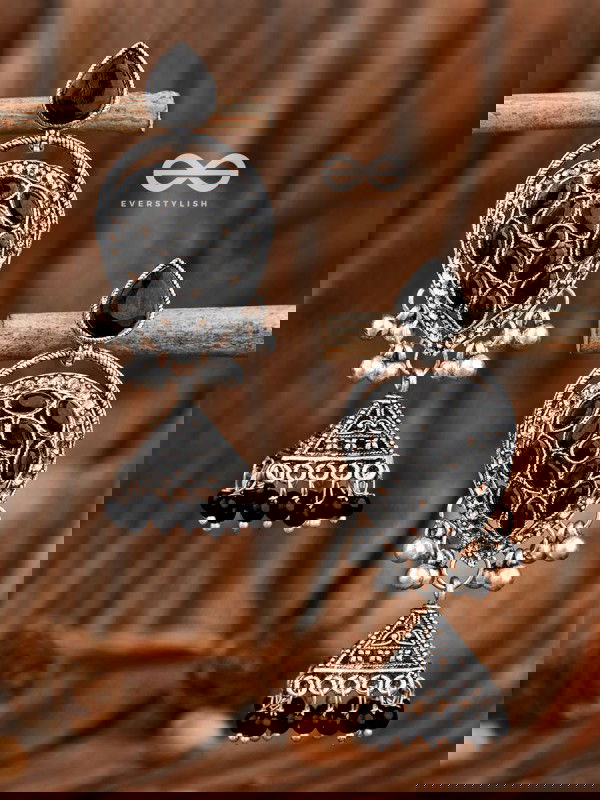 The Khaleesi Statement Danglers - Onyx Black - The Embellished Oxidised Collection