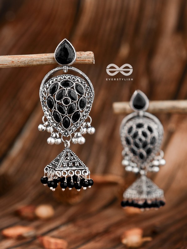 The Khaleesi Statement Danglers - Onyx Black - The Embellished Oxidised Collection