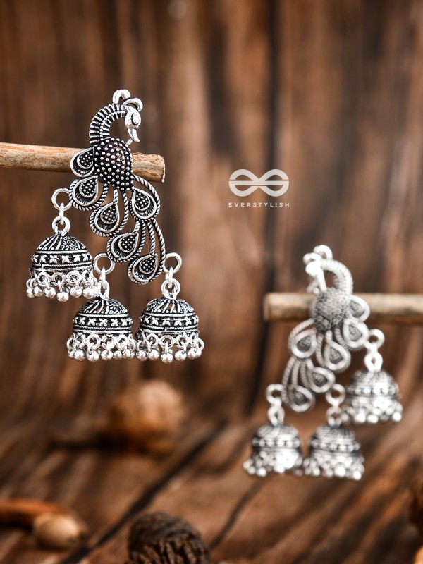 The Intricate Peacocks - Triple Boho Jhumki Earrings