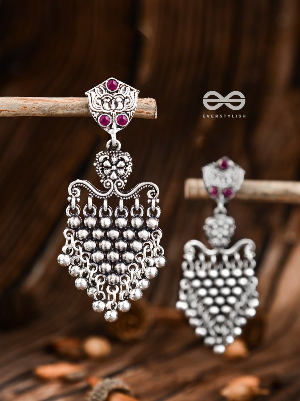 The Cute Mesh Earrings (Ruby Red) - The Embellished Oxidised Collection