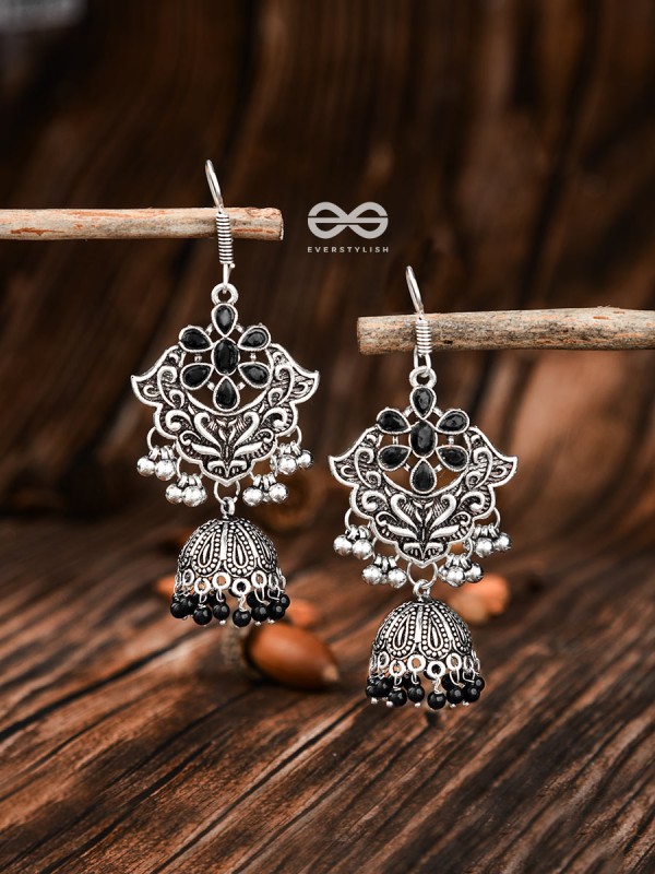 The Motif Delight Earrings - Embellished Oxidised Collection (Black)