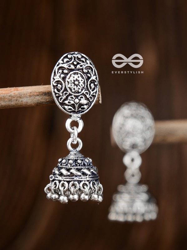 Little Floral Artwork - Oxidised Jhumki Earrings