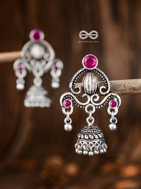 The Curved Artwork - Embellished Oxidised Earrings