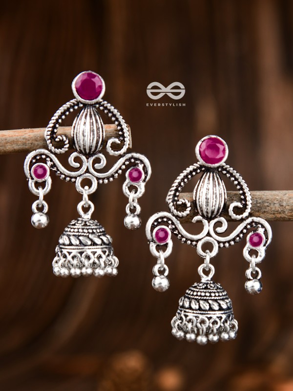 The Curved Artwork - Embellished Oxidised Earrings