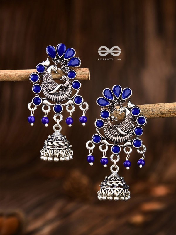 A Glimmering Peacock Artwork ( Sapphire Blue ) - Embellished Oxidised Collection