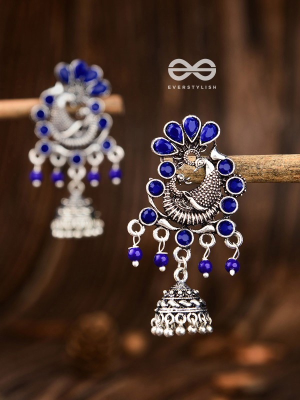 A Glimmering Peacock Artwork ( Sapphire Blue ) - Embellished Oxidised Collection