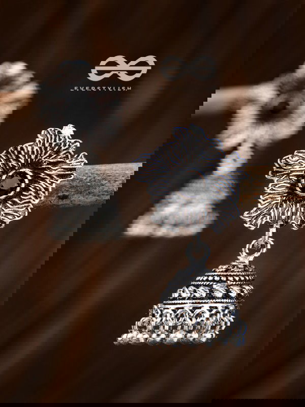 The Artsy Floral Jhumkis (Onyx Black) - Embellished Oxidised Collection