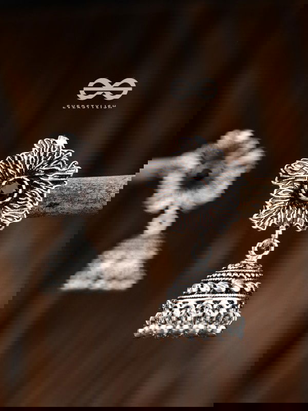 The Artsy Floral Jhumkis (Onyx Black) - Embellished Oxidised Collection