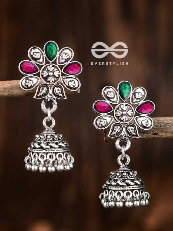The Enamelled Floral Artwork (Ruby Emerald) - The Embellished Oxidised Collection