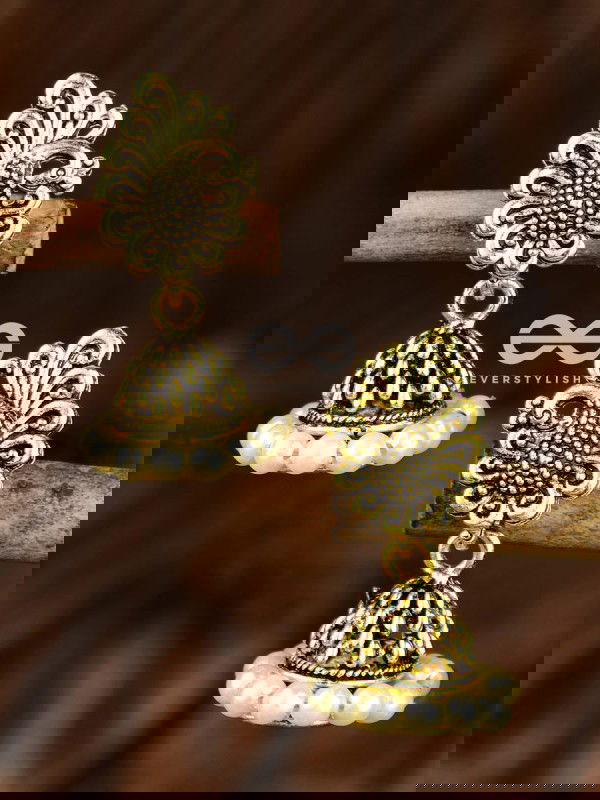 The Tiny Golden Peacock Pearl Jhumkis - Tiny Trinket Earrings