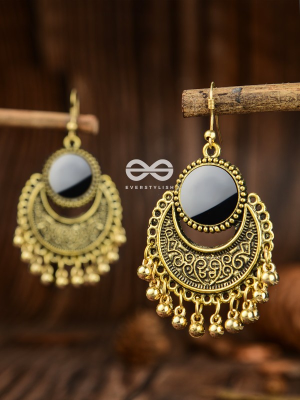 The Mirror Motifs- Oxidised Boho Earrings (Golden)