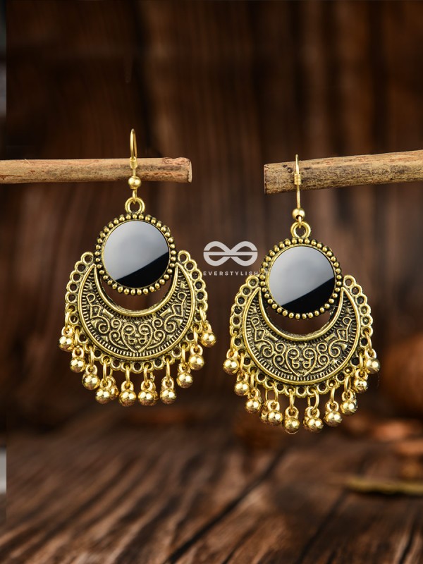 The Mirror Motifs- Oxidised Boho Earrings (Golden)