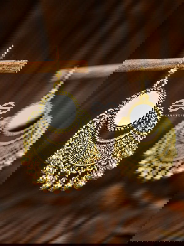 The Mirror Motifs- Oxidised Boho Earrings (Golden)