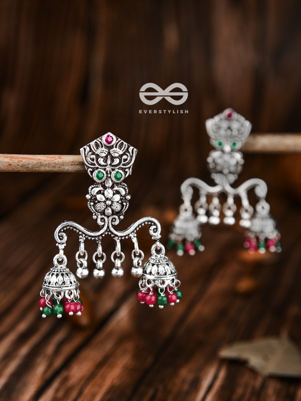 The Multicoloured Owl Double Jhumkis - Embellished Oxidised Collection
