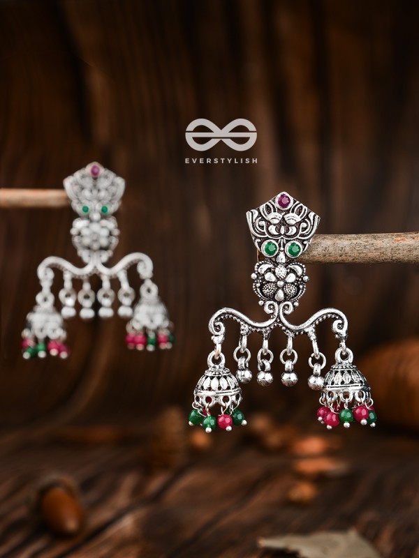 The Multicoloured Owl Double Jhumkis - Embellished Oxidised Collection