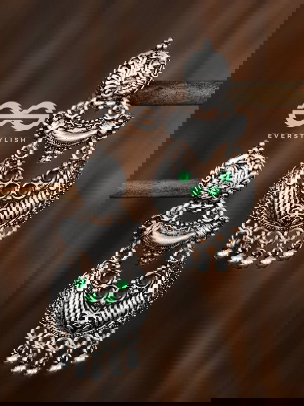 The Artistic Triple Layered Danglers (Emerald Green) - The Embellished Oxidised Collection