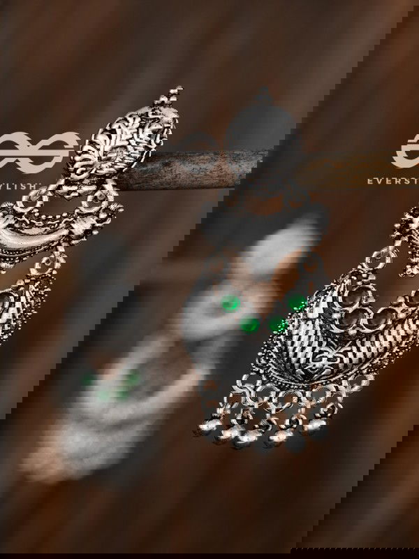 The Artistic Triple Layered Danglers (Emerald Green) - The Embellished Oxidised Collection