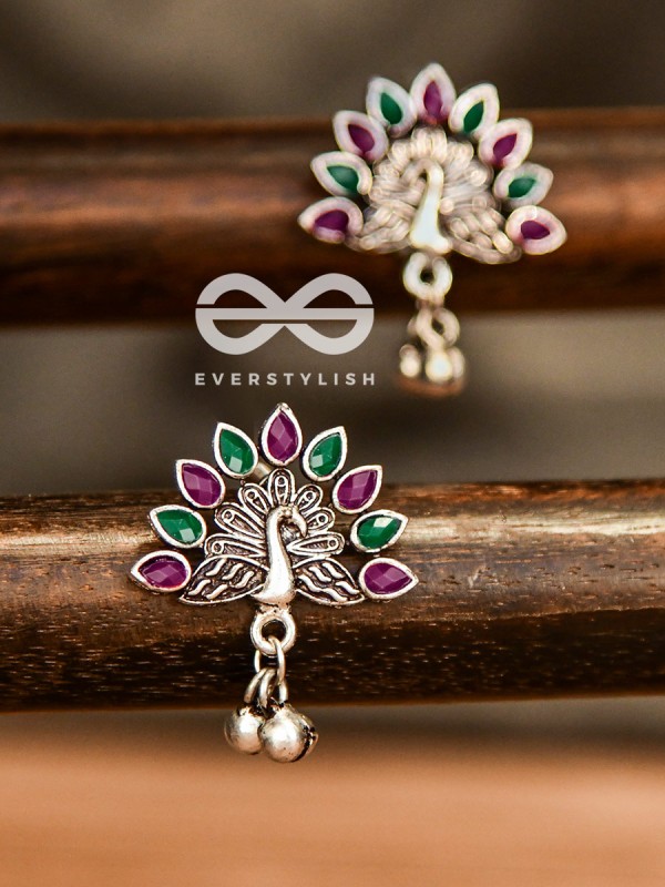 The Embellished Peacock Studs (Ruby Emerald) - The Melodious Ghungroo Collection