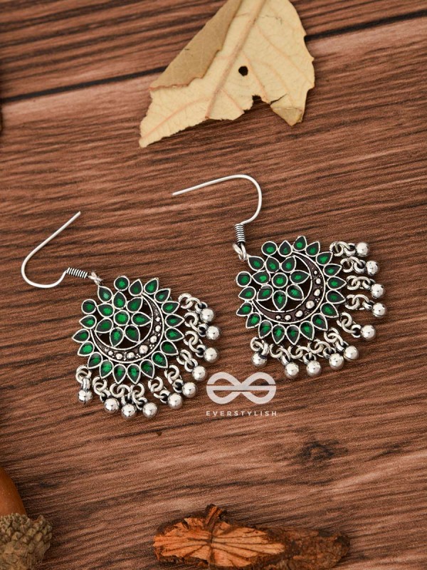 The Fabulous Floral Enamel Danglers- Green - The Embellished Oxidised Collection