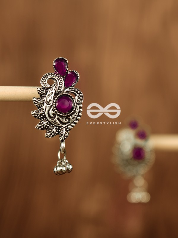 The Shimmery Motif Studs (Maroon) - Embellished Oxidised Collection